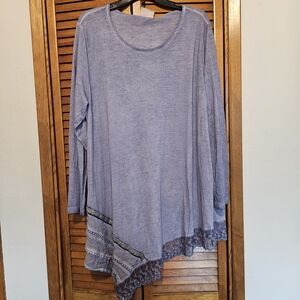 Dantelle Asymmetrical Blue Tunic with Lace Trim
